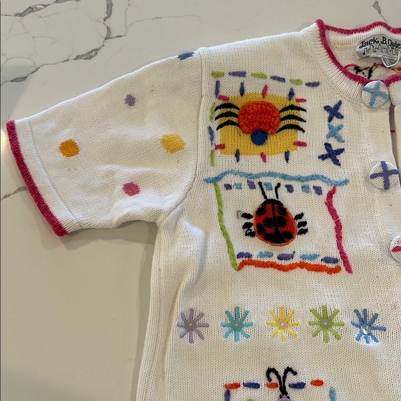 Vintage White Short Sleeve Cardigan Sweater Colorful Insects π π π¦ π π·οΈ π» - Picture 3 of 16